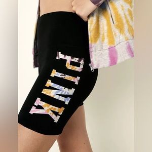 Victoria's Secret PINK COTTON HIGH WAIST 6" BIKE SHORT Black / Logo NWOT